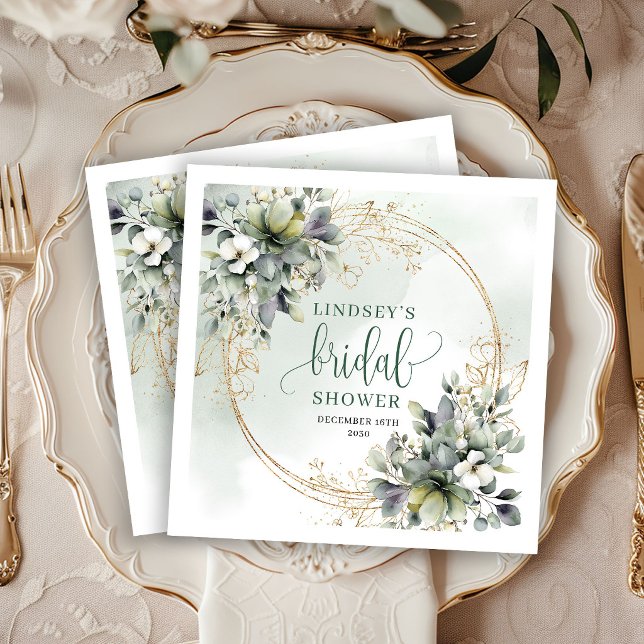 Servilleta De Papel Servilletas de fiesta para despedida de soltera en (Watercolor Sage Green Bridal Shower Party Napkins)