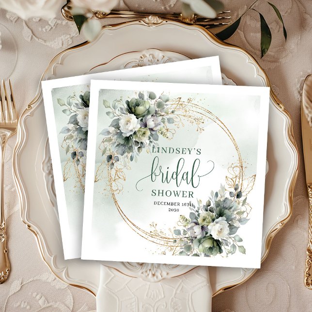Servilleta De Papel Servilletas de fiesta para ducha de novia botánica (Green Gold Botanical Bridal Shower Party Napkins)
