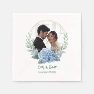 Servilleta De Papel Servilletas de foto de boda florales azules y blan