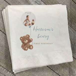 Servilleta De Papel Servilletas de foto de primer cumpleaños de oso az