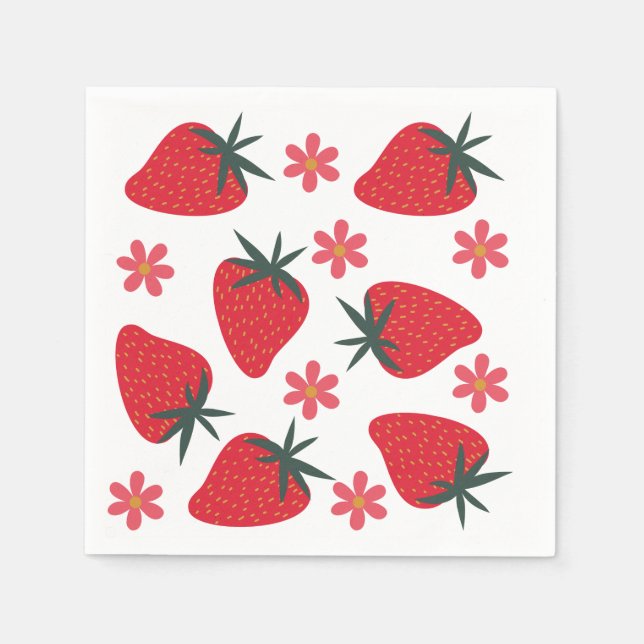 Servilleta De Papel Servilletas de Fresas Simples Rosadas Verdes Rojas (Anverso)