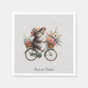Servilleta De Papel Servilletas de gatito en bicicleta floral