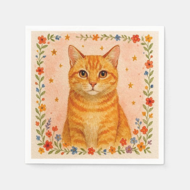 Servilleta De Papel Servilletas de gato acuarela. (Anverso)