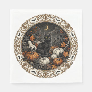 Servilleta De Papel Servilletas de gato negro de Halloween gótico vict