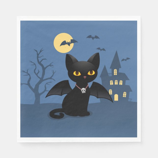 Servilleta De Papel Servilletas de gato negro vampiro de Halloween con (Anverso)