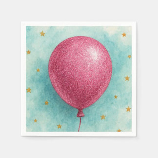 Servilleta De Papel Servilletas de globo con purpurina rosa.