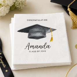 Servilleta De Papel Servilletas de graduación acuarela doradas y negra