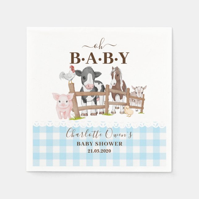 Servilleta De Papel Servilletas de granja Oh Baby para Baby Shower (Anverso)