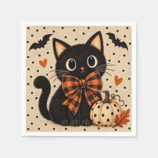 Servilleta De Papel Servilletas de Halloween de gato negro lindo y cal