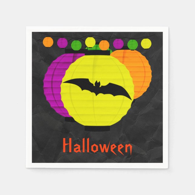 Servilleta De Papel Servilletas de Halloween Linternas y Murciélago Ne (Anverso)