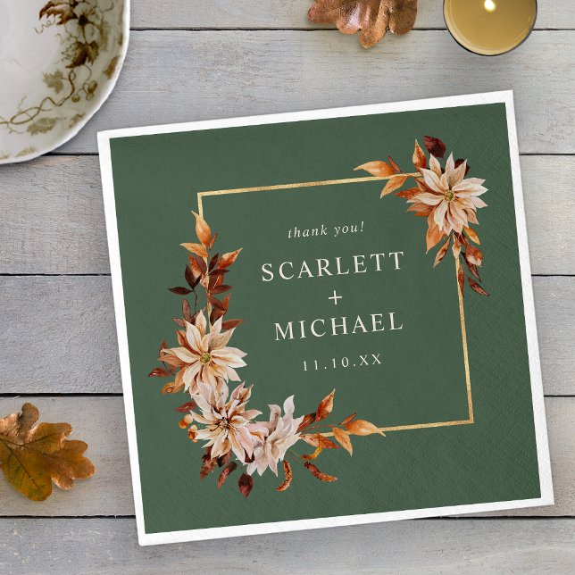 Servilleta De Papel Servilletas de hojas de otoño verde salvia (Elegant Sage Green Fall Copper Leaves Napkins by Painted Paperie
)
