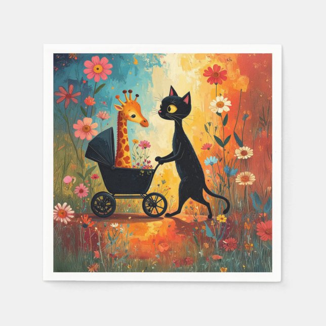 Servilleta De Papel Servilletas de jirafa de gato lindo (Anverso)