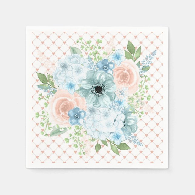 Servilleta De Papel Servilletas de lunares florales rosadas azules rús (Anverso)