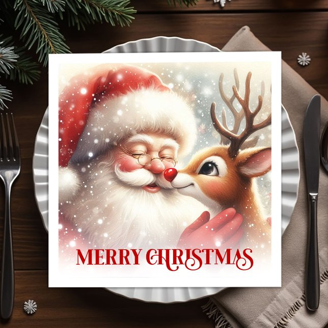 Servilleta De Papel Servilletas de mesa de Navidad de Santa Claus aleg (Jolly Santa Rudolph Christmas Table Napkins for Parties)