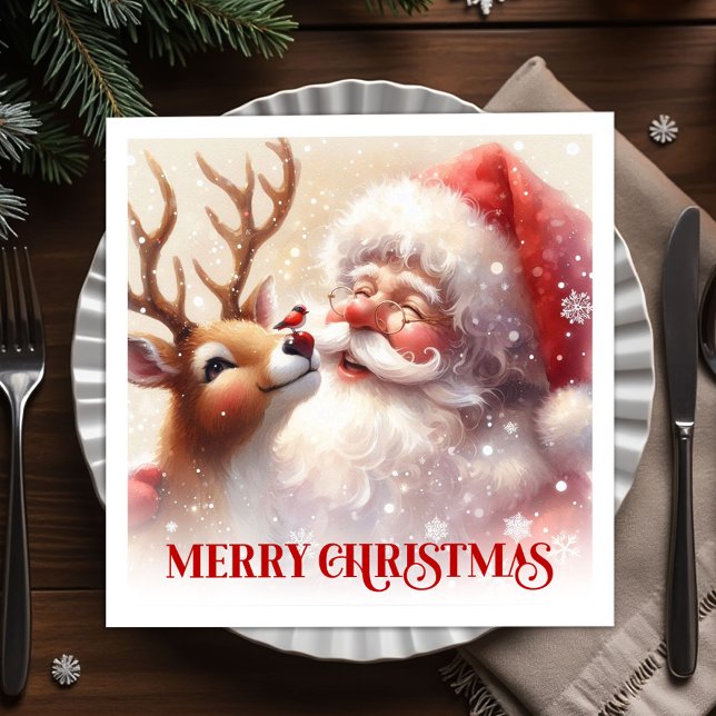Servilleta De Papel Servilletas de mesa felices de Santa Rudolph para  (Happy Santa Rudolph Holiday Table Napkins)