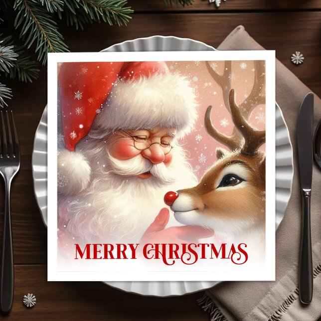 Servilleta De Papel Servilletas de mesa festivas de Santa alegre Rudol (Joyful Santa Rudolph Festive Table Napkins)
