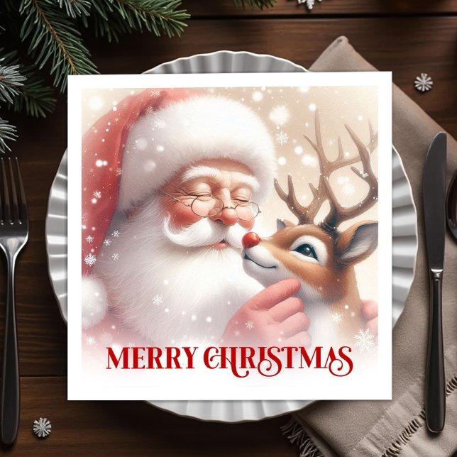 Servilleta De Papel Servilletas de mesa navideñas de Santa Claus Rudol (Cozy Santa Rudolph Holiday Table Napkins)