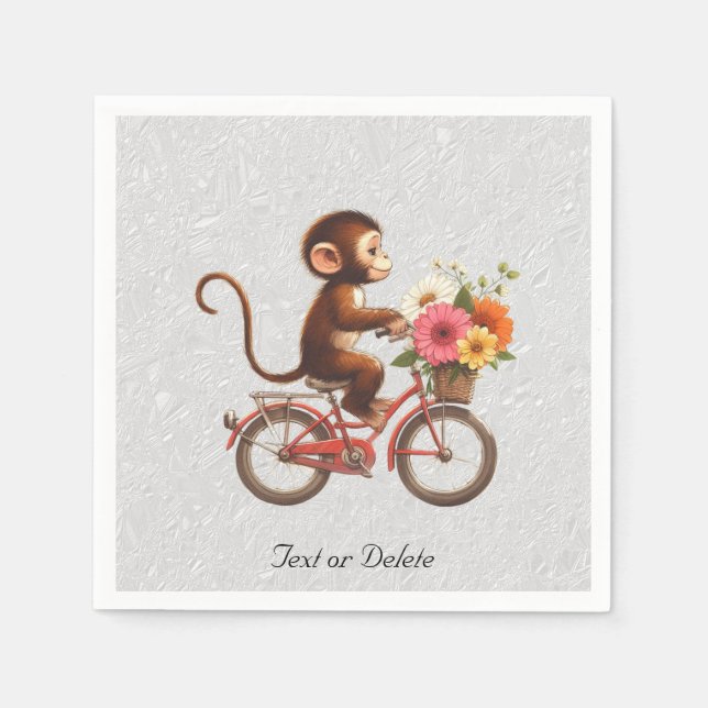 Servilleta De Papel Servilletas de mono en bicicleta floral (Anverso)