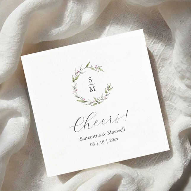 Servilleta De Papel Servilletas de monograma de boda botánico (wedding monogram napkins designed with botanical line art by Victoria Grigaliunas Do Tell A Belle)