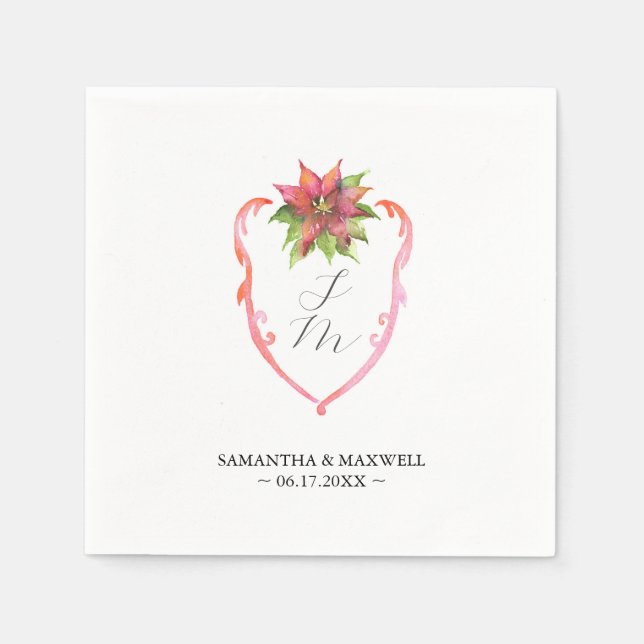 Servilleta De Papel Servilletas de monograma de boda Poinsettia (Anverso)