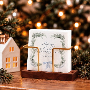 Servilleta De Papel Servilletas de Navidad Botánicas Corona de Lazo Az
