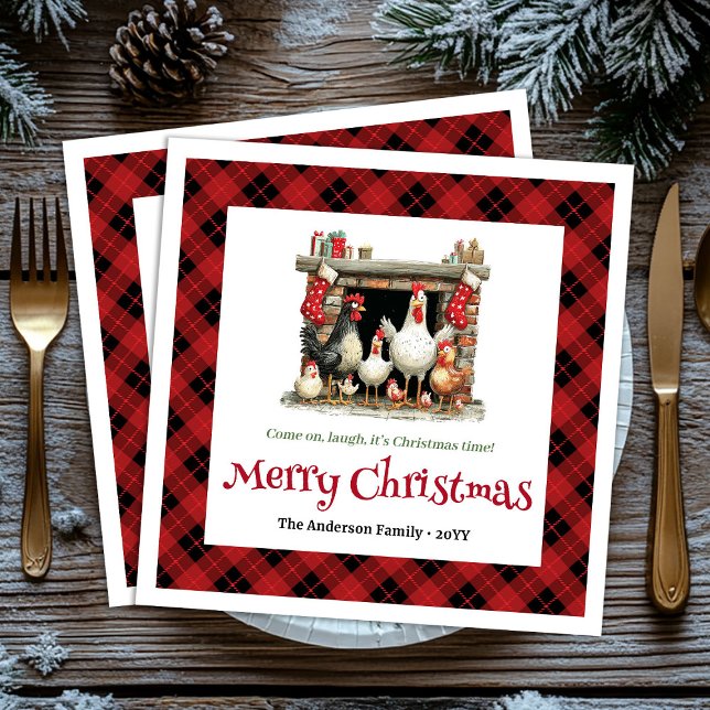 Servilleta De Papel Servilletas de Navidad caprichosas con nombre pers (Elegant Quirky Chickens Editable Custom Name Christmas Napkins

)