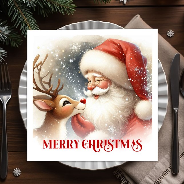 Servilleta De Papel Servilletas de Navidad Cena Santa Rudolph Alegre (Merry Santa Rudolph Christmas Dinner Napkins)