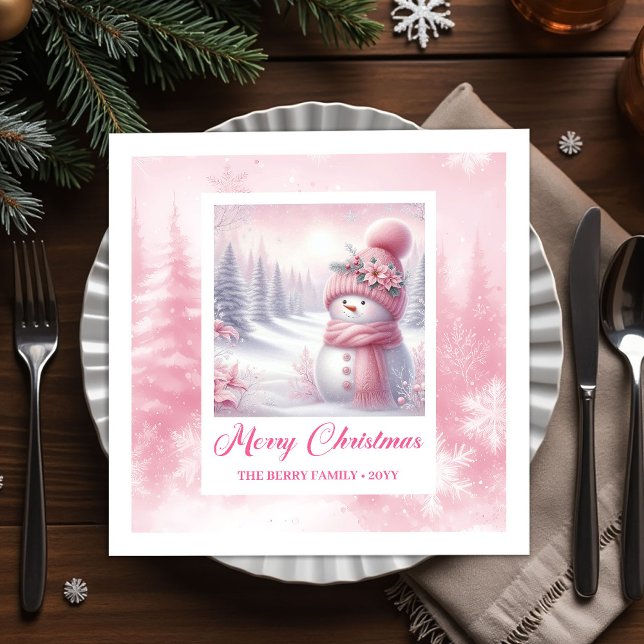 Servilleta De Papel Servilletas de Navidad con escena de invierno de m (Pinkmas Snowman Christmas Scene Napkins Winter Style)