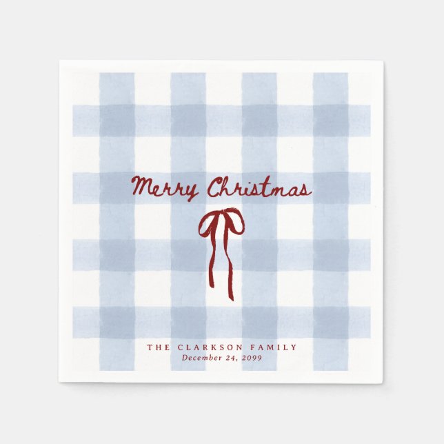 Servilleta De Papel Servilletas de Navidad con lazo rojo de gingham az (Anverso)