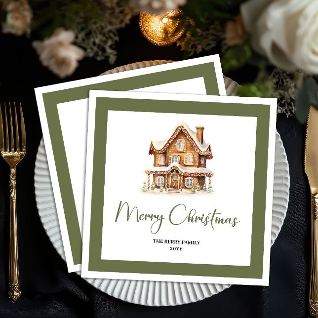 Servilleta De Papel Servilletas de Navidad con nombre personalizado Ca (Simple Elegant Christmas House Custom Name Napkins)