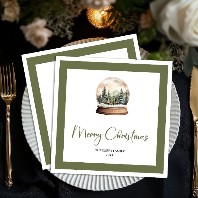 Servilleta De Papel Servilletas de Navidad con nombre personalizado en (Elegant Script Christmas Ball Custom Name Napkins)