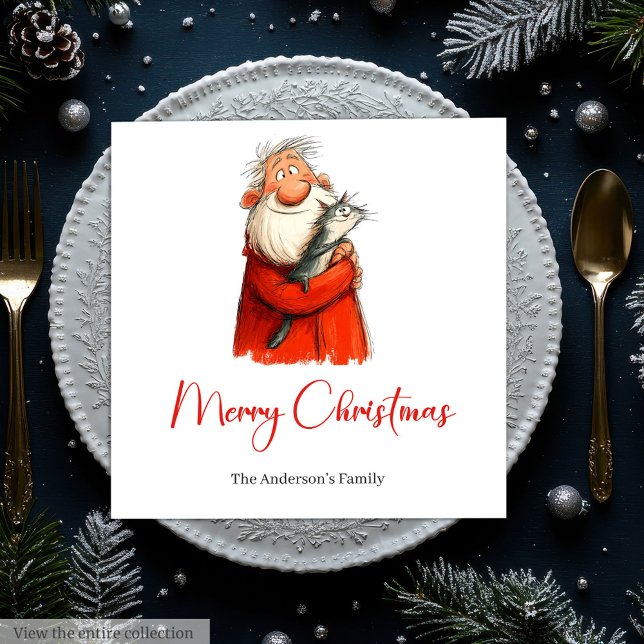 Servilleta De Papel Servilletas de Navidad con Santa divertido y extra (Funny Quirky Santa Watercolor Holiday Napkins)