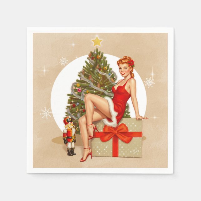 Servilleta De Papel Servilletas de Navidad con tema Pinup Retro Nutcra (Anverso)