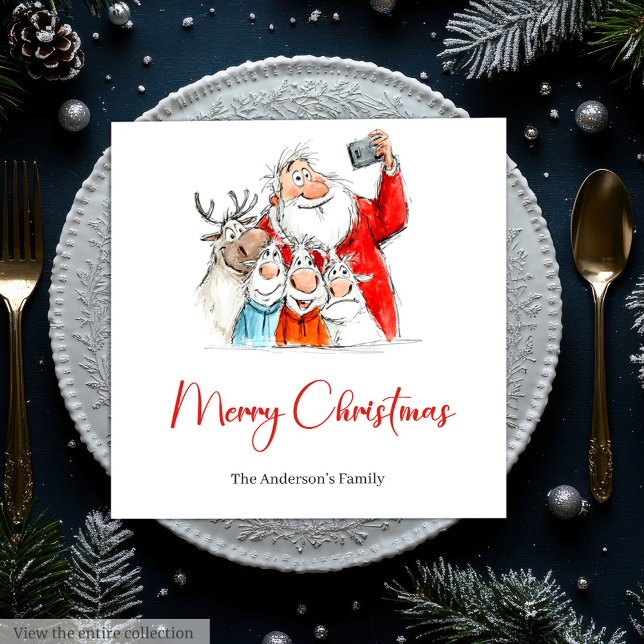 Servilleta De Papel Servilletas de Navidad de Papá Noel divertido pers (Personalized Funny Santa Christmas Dinner Napkins)