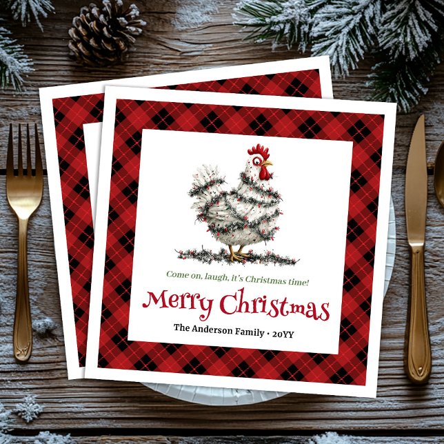 Servilleta De Papel Servilletas de Navidad divertidas con pollos perso (Funny Christmas chickens napkins custom name edit)