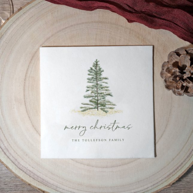 Servilleta De Papel Servilletas de Navidad Siempre Verde Pino Simple (Elegant Christmas party napkins - simple watercolor painted Christmas Tree.)