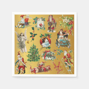 Servilleta De Papel Servilletas de Navidad Vintage Retro Doradas