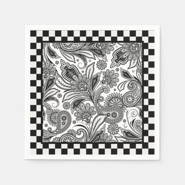 Servilleta De Papel Servilletas de paisley en blanco y negro (Anverso)