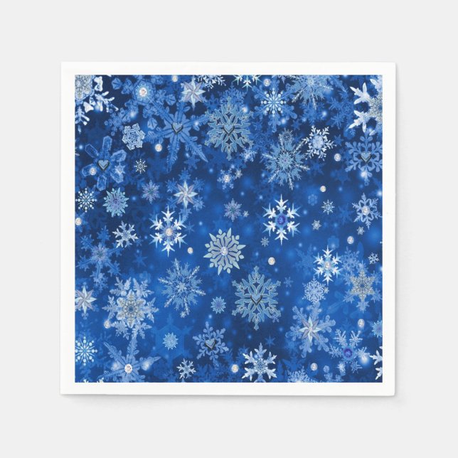 Servilleta De Papel Servilletas de papel azul y plateado con copos de  (Anverso)