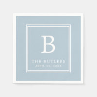 Servilletas de papel de boda con monograma azul po