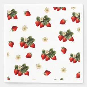 Servilleta De Papel Servilletas de papel de fresa con flores en blanco