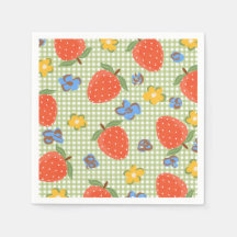 Servilletas de papel de gingham de fresa | Fiesta 