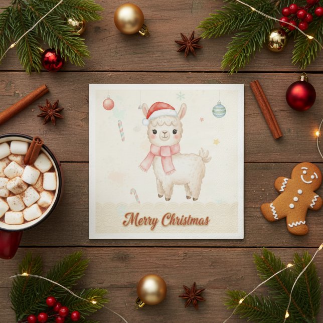 Servilleta De Papel Servilletas de papel de llama Feliz Navidad (Merry Christmas Llama Paper Napkins)