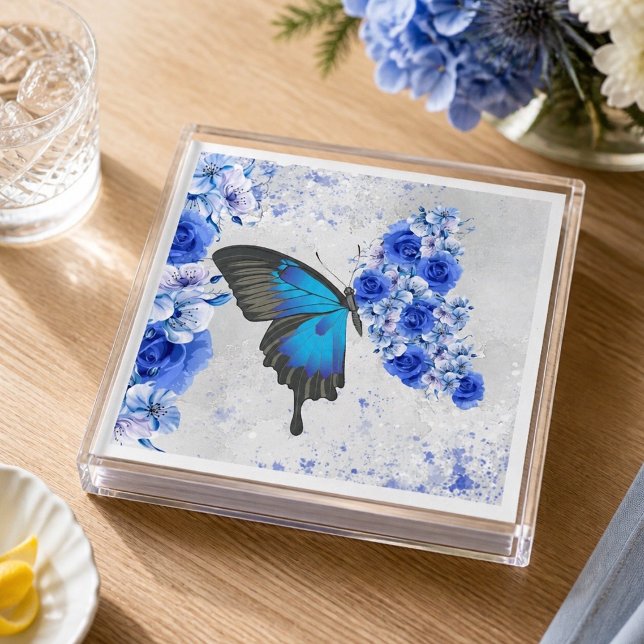 Servilleta De Papel Servilletas de papel de mariposa floral azul (Subido por el creador)