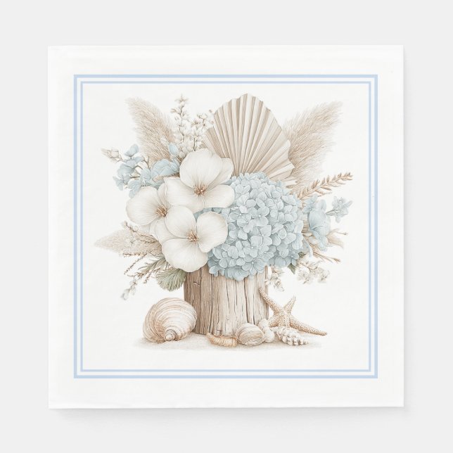 Servilleta De Papel Servilletas de papel de playa Boho azul Hydrangea (Anverso)