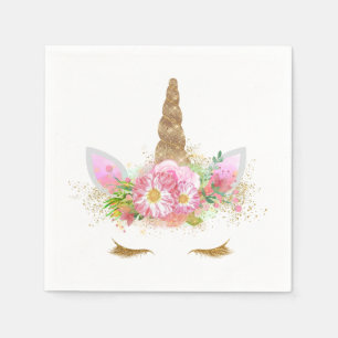 Servilleta De Papel Servilletas de papel de unicornio rosa dorado cara
