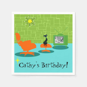 Servilleta De Papel Servilletas de papel del gatito retro adaptable de