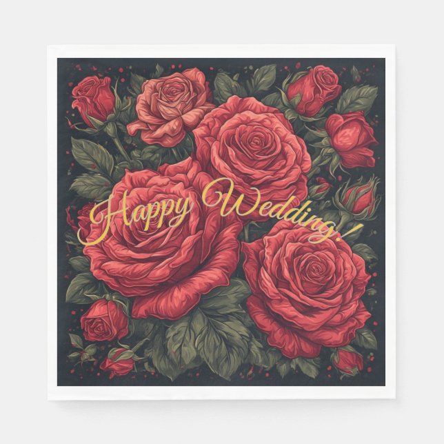 Servilleta De Papel Servilletas de papel "Feliz Boda" Rosas Elegantes (Anverso)