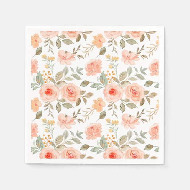 Servilleta De Papel Servilletas de papel floral de melocotón y naranja (Anverso)