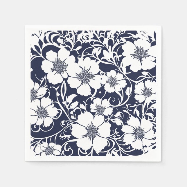 Servilleta De Papel Servilletas de papel florales azul marino (Anverso)